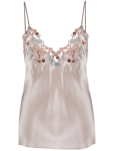 Shop La Perla Floral Embroidered Camisole Silk Top In Pink