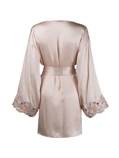 Shop La Perla Embroidered Silk Satin Short Robe In Pink