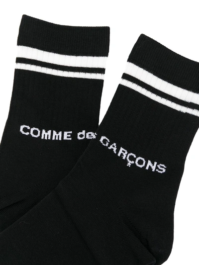 Comme Des Garçons Striped-edge Logo-print Socks In Black