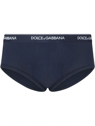 Shop Dolce & Gabbana Brando Logo-waistband Briefs (pack Of Two) In Blue