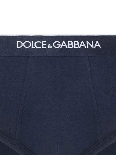 Shop Dolce & Gabbana Brando Logo-waistband Briefs (pack Of Two) In Blue