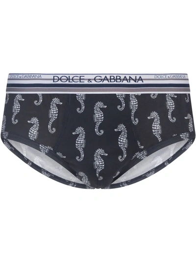 Shop Dolce & Gabbana Seahorse Print Briefs In Blue