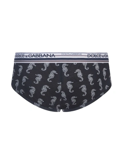 Shop Dolce & Gabbana Seahorse Print Briefs In Blue