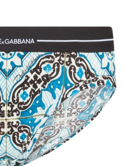 Shop Dolce & Gabbana Tile-print Briefs In Blue