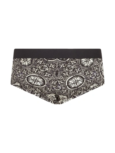 Dolce & Gabbana Cotton Brando Briefs With Maiolica Print On A Black Background In Black