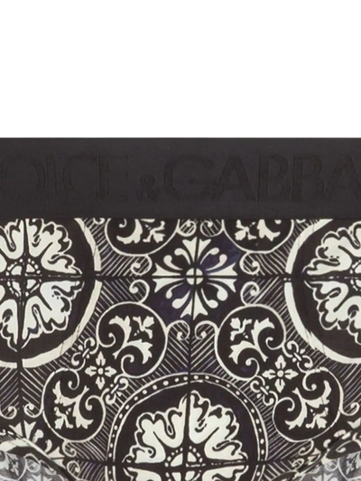 Shop Dolce & Gabbana Maiolica-print Cotton Briefs In Black