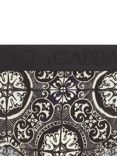 Dolce & Gabbana Cotton Brando Briefs With Maiolica Print On A Black Background In Black