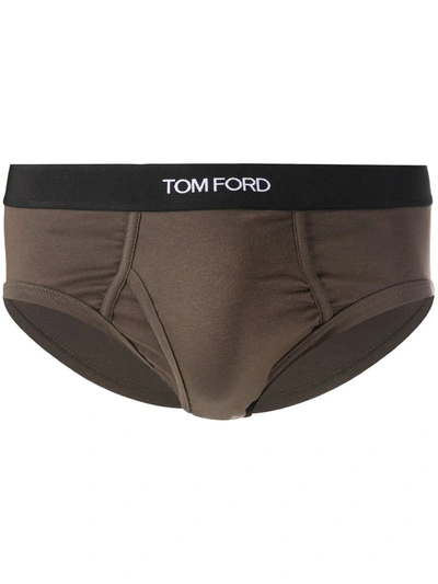 Shop Tom Ford Logo Cotton Briefs In Green