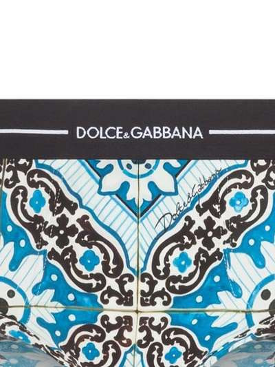 Shop Dolce & Gabbana Maiolica-print Cotton Briefs In Blue