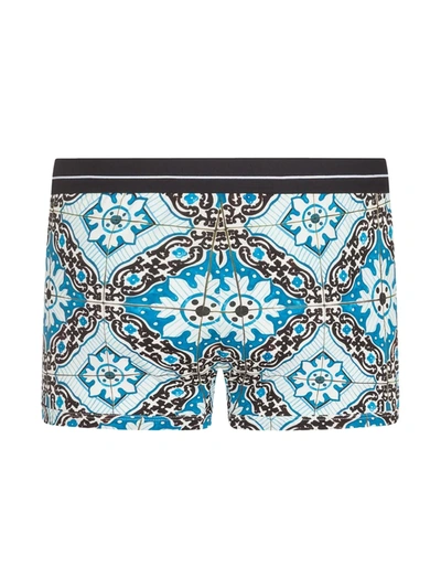 Shop Dolce & Gabbana Maiolica-print Cotton Boxers In Blue