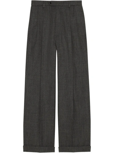 Shop Gucci Wool Tailored Trousers In Grey