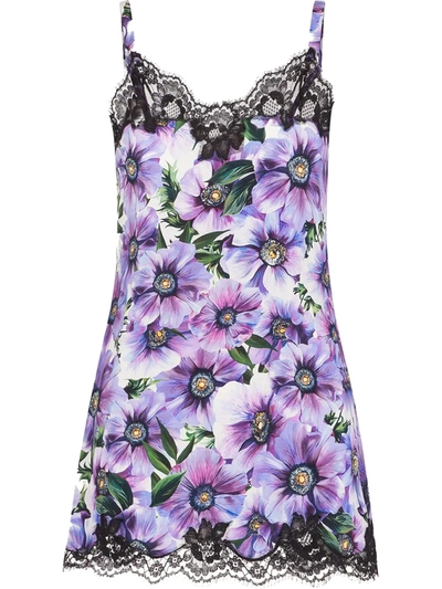 Shop Dolce & Gabbana Floral Silk Night Dress In Purple