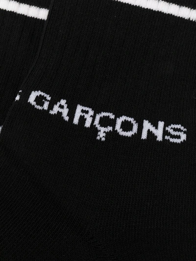 Comme Des Garçons Striped-edge Logo-print Socks In Black