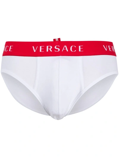 Shop Versace Logo-band Briefs In White