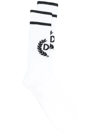 Dolce & Gabbana Cotton Socks With Jacquard Dg Logo In White