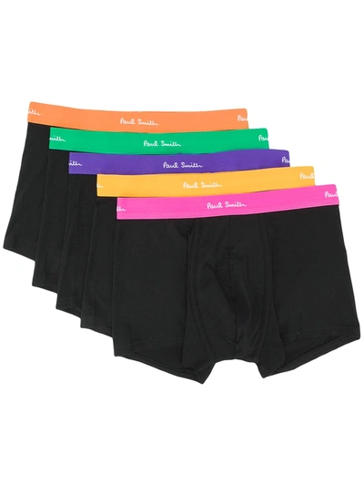 Shop Paul Smith Five-pack Embroidered Logo Briefs In Black