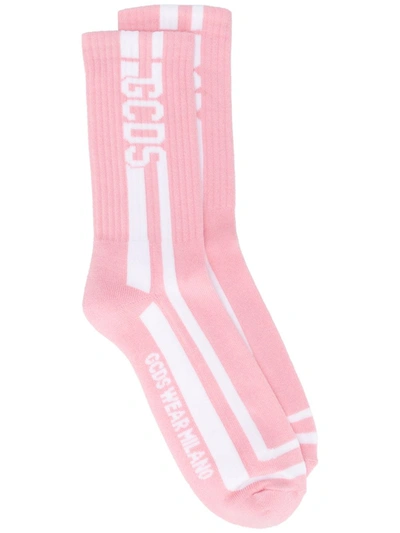 Shop Gcds Logo-stripe Socks In Pink