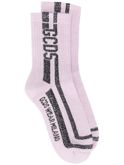 Shop Gcds Glitter-stripe Socks In Purple