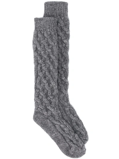 Shop Dolce & Gabbana Cable-knit Knee-high Socks In Grey