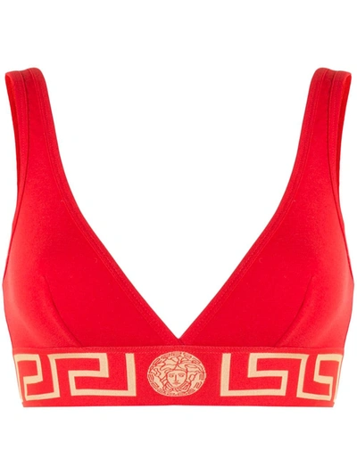 Shop Versace Greek Detail Bra In Red