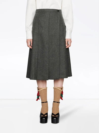 Shop Gucci Pleated Flannel Skirt In Grey