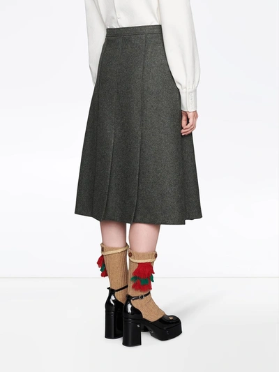 Shop Gucci Pleated Flannel Skirt In Grey