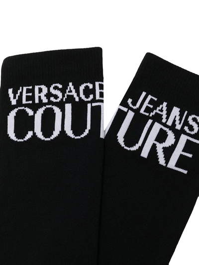 Shop Versace Jeans Couture Logo Embroidered Knit Socks In Black