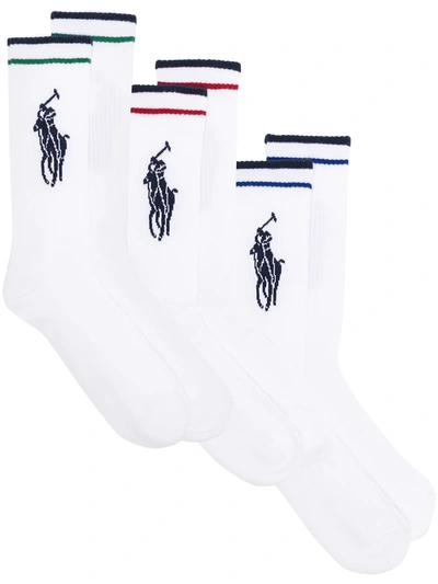 Polo Ralph Lauren White Big Polo Pony Striped Sock Set In White