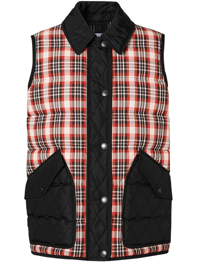 Shop Burberry Quilted Tartan Puffer Gilet In Red