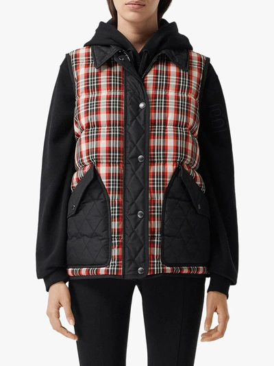 Shop Burberry Quilted Tartan Puffer Gilet In Red