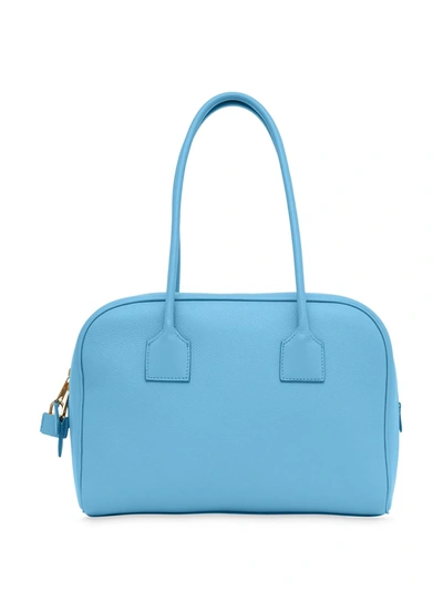 Shop Burberry Half Cube Medium Leather Tote Bag In Blue