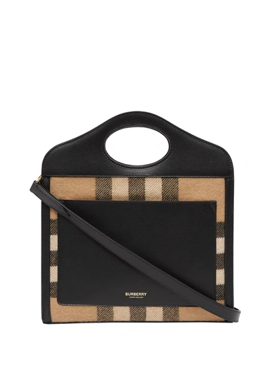 Shop Burberry Mini Check Pocket Bag In Neutrals