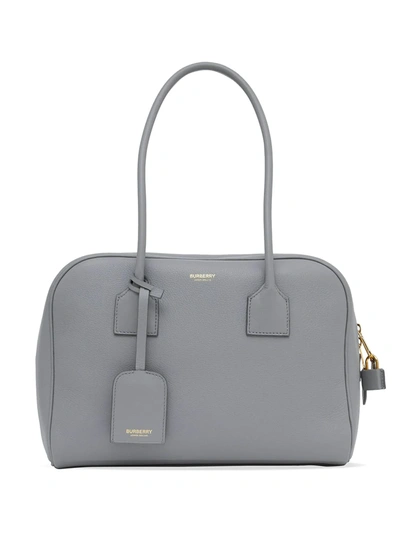 Shop Burberry Half Cube Medium Leather Tote Bag In Grey