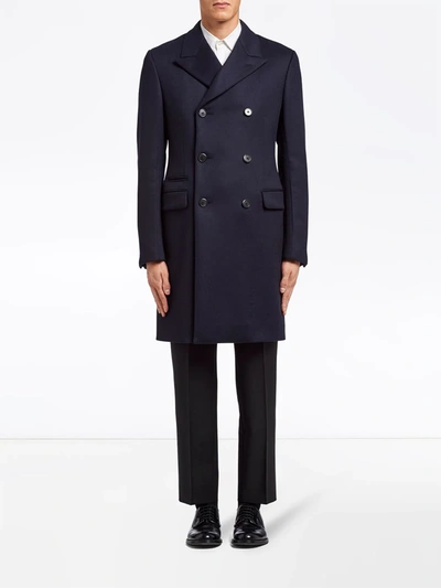 Shop Prada Double-breasted Cashmere Coat In Blue