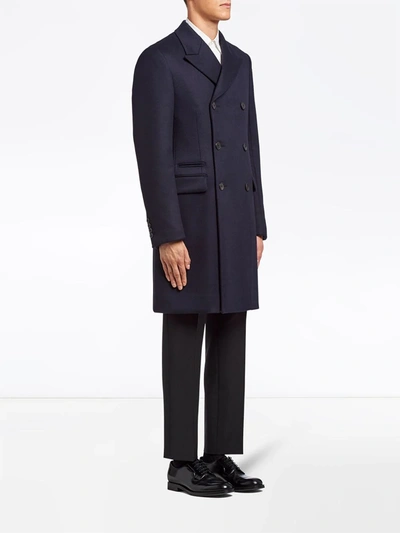 Shop Prada Double-breasted Cashmere Coat In Blue
