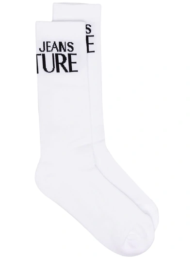 Shop Versace Jeans Couture Contrast Logo Socks In White