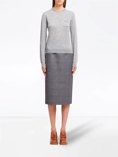 Shop Prada Logo-print Long-sleeve Jumper In Grey
