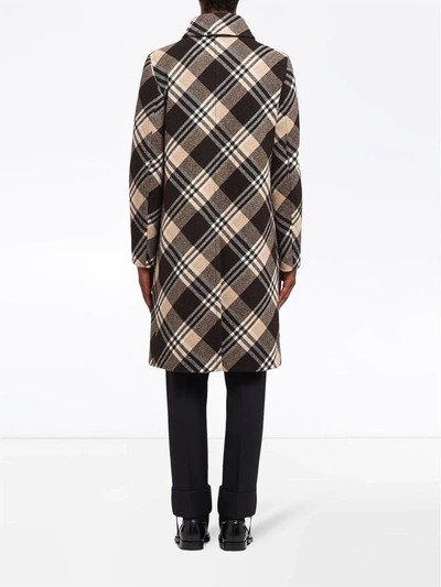 Shop Prada Check-print Wool Coat In Brown