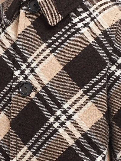 Shop Prada Check-print Wool Coat In Brown