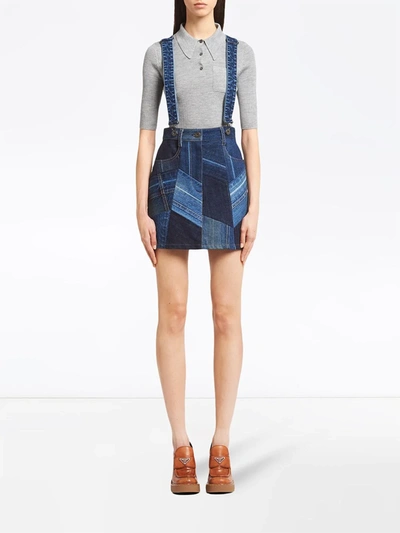Shop Prada Patchwork Overall Skirt In Blue