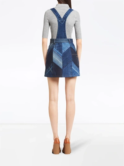 Shop Prada Patchwork Overall Skirt In Blue