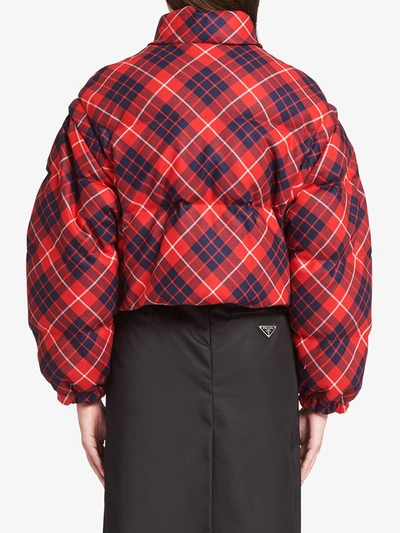 Shop Prada Plaid Puffer Jacket In Red