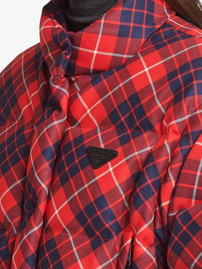 Shop Prada Plaid Puffer Jacket In Red