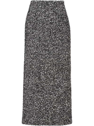 Shop Prada Tweed Pencil Skirt In Black