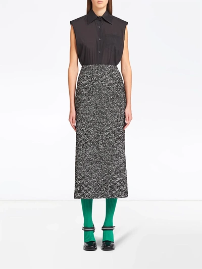 Shop Prada Tweed Pencil Skirt In Black
