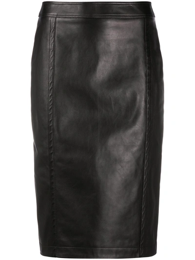 Shop Saint Laurent High-waisted Leather Pencil Skirt In Black
