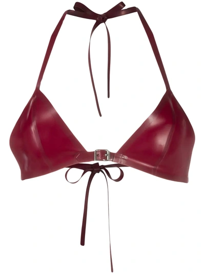 Shop Saint Laurent Halterneck Triangle Bra In Red