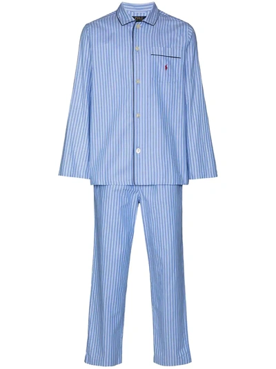 Shop Polo Ralph Lauren Striped Print Pajama Set In Blue
