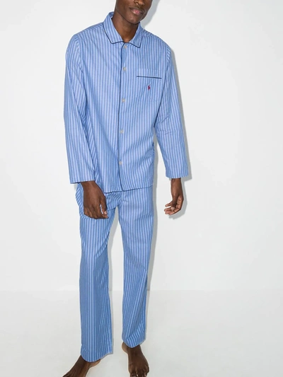 Shop Polo Ralph Lauren Striped Print Pajama Set In Blue