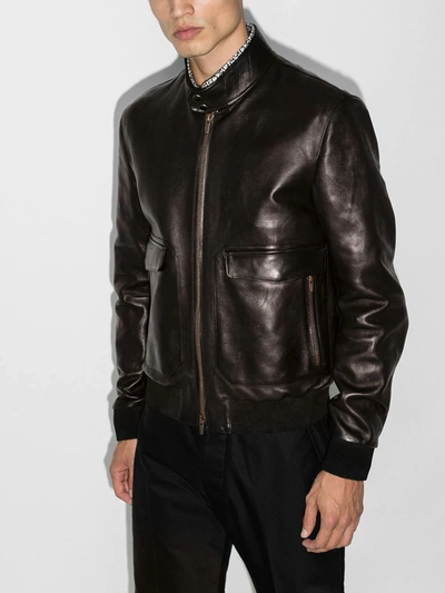 Shop Ajmone Nuvola Leather Biker Jacket In Brown